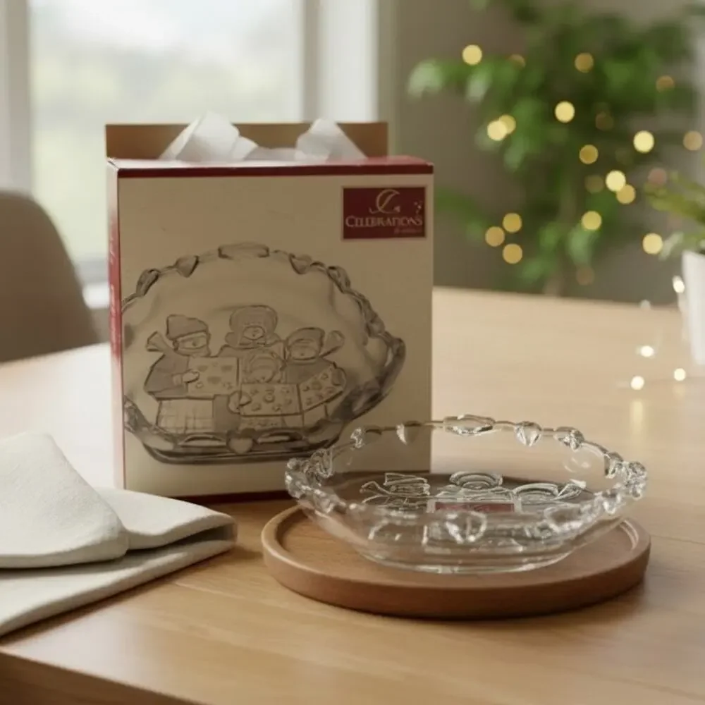 Vintage Mikasa Carolers Frosted Glass Sweet Dish NOS Christmas Japan Box